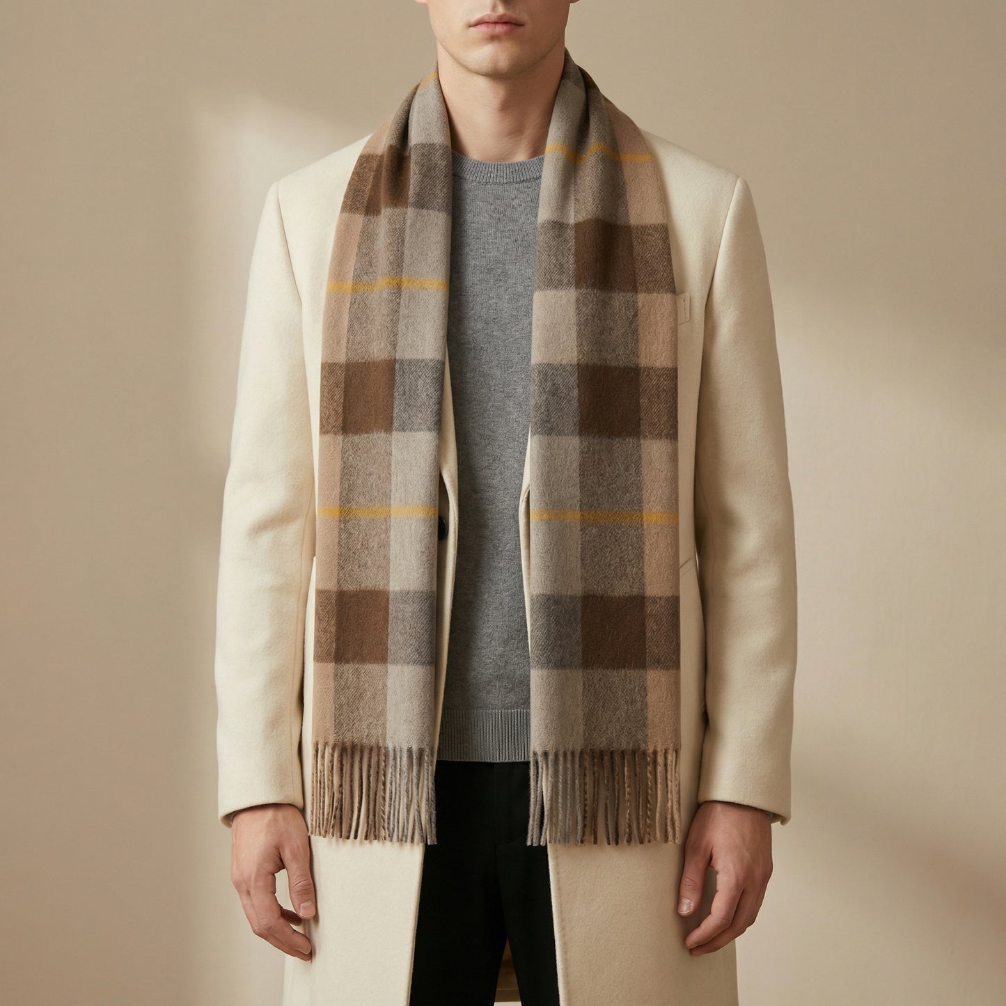 Men's Wool Check Pattern Winter Scarf – Warm