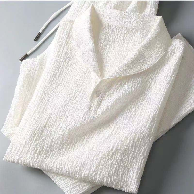 Mens Textured Shirt and Pants Set - Short Sleeve Summer Co-ord Outfit