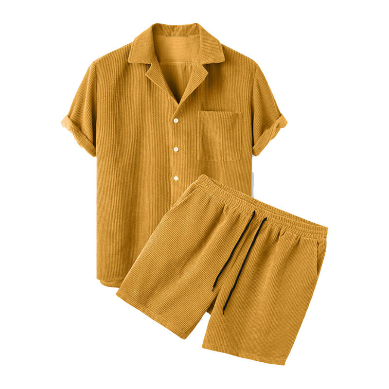 Mens Waffle Shirt and Shorts Set - Short Sleeve Summer Co-ord Outfit