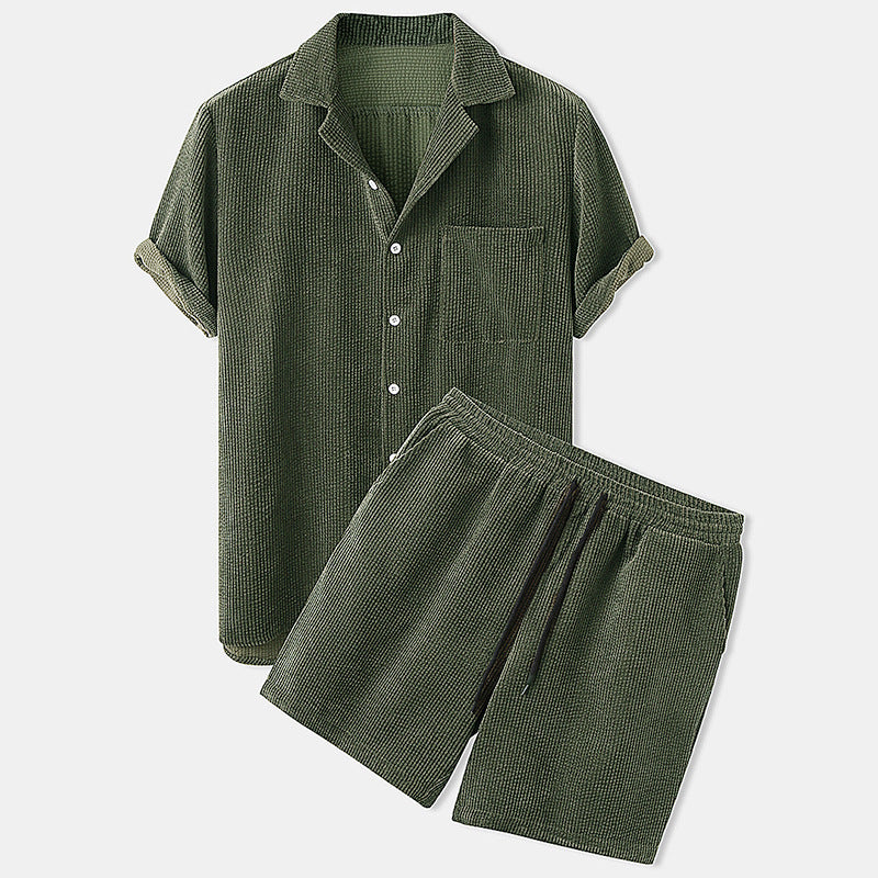 Mens Waffle Shirt and Shorts Set - Short Sleeve Summer Co-ord Outfit