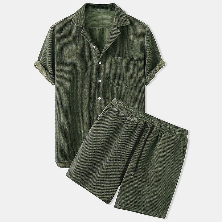 Mens Waffle Shirt and Shorts Set - Short Sleeve Summer Co-ord Outfit