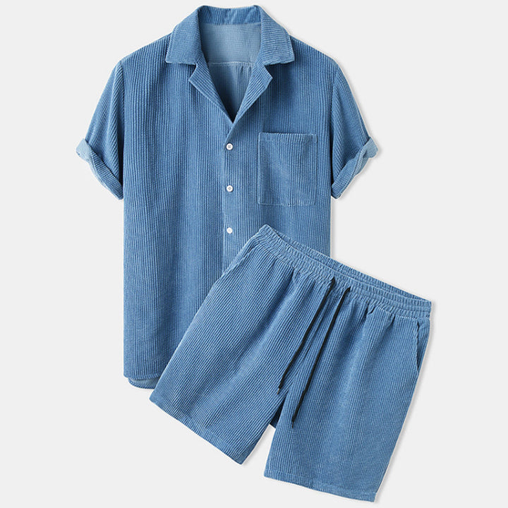Mens Waffle Shirt and Shorts Set - Short Sleeve Summer Co-ord Outfit