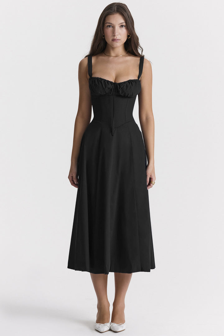 Floral Midi Dress - Bustier Corset Sweetheart