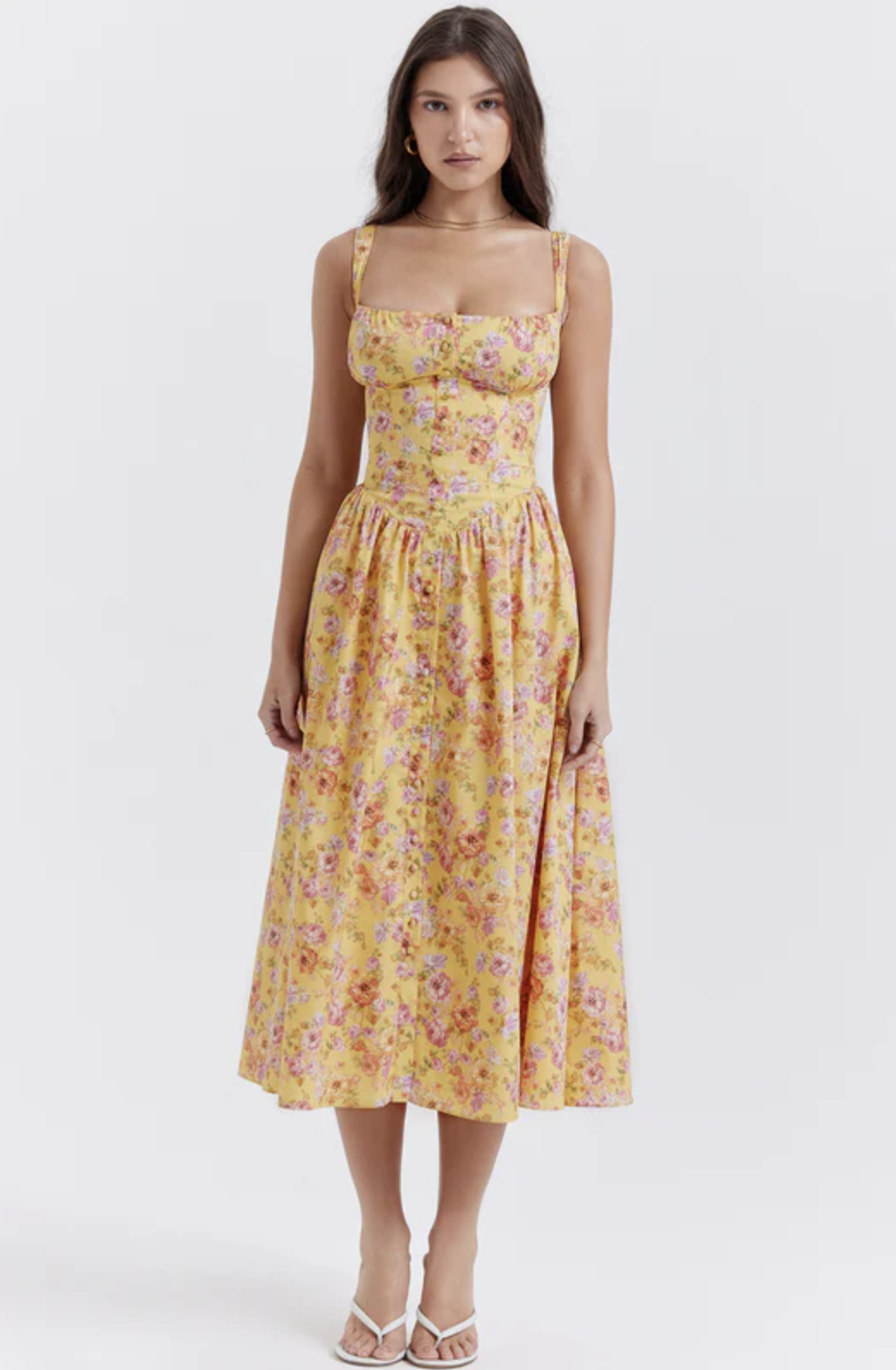Floral Midi Dress - Bustier Corset Sweetheart