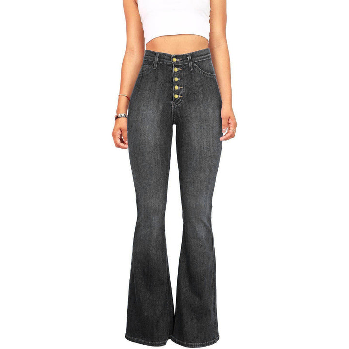 Flare Jeans Women - High Waisted Button Fly Bell Bottom Denim