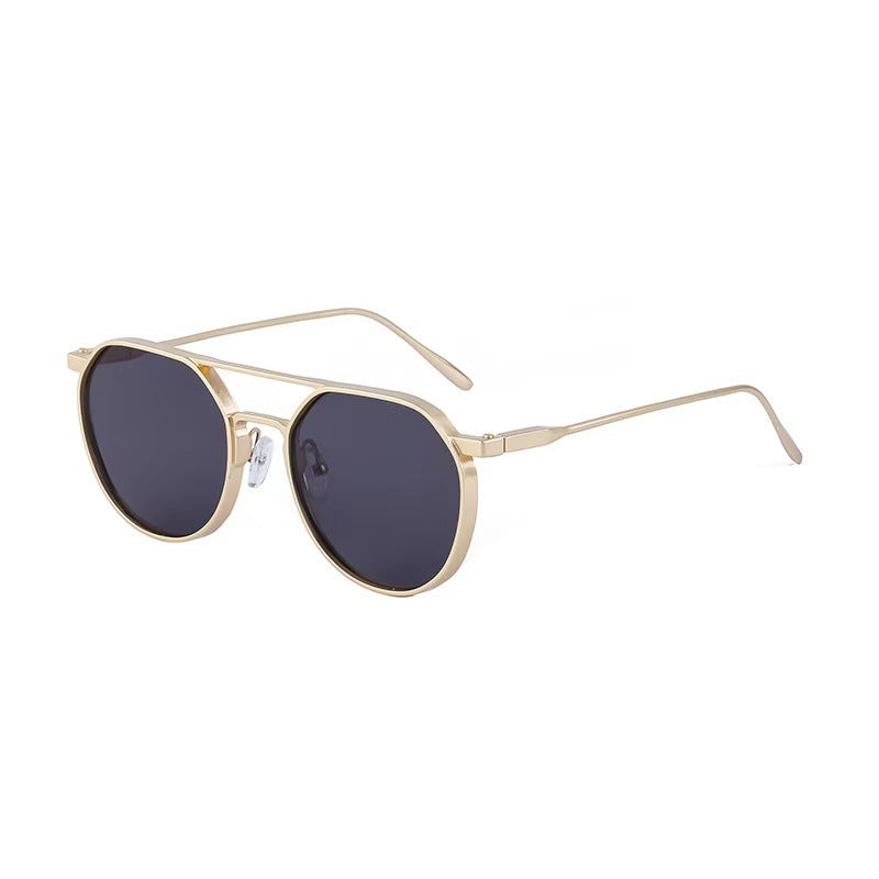 Round Aviator Sunglasses - Double Bridge Geometric