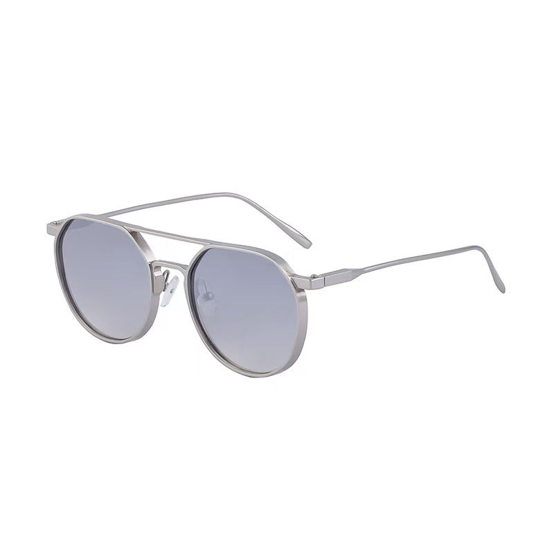 Round Aviator Sunglasses - Double Bridge Geometric