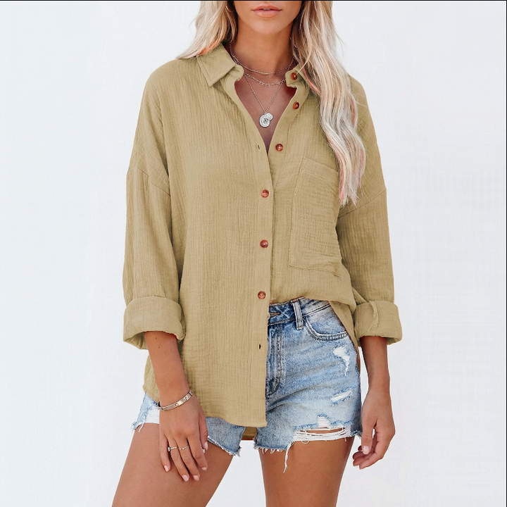Oversized Button Down Shirt Women - Relaxed Fit Linen Cotton Summer Blouse