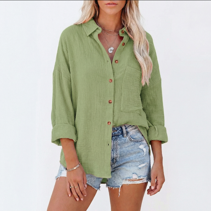 Oversized Button Down Shirt Women - Relaxed Fit Linen Cotton Summer Blouse