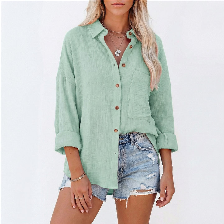 Oversized Button Down Shirt Women - Relaxed Fit Linen Cotton Summer Blouse