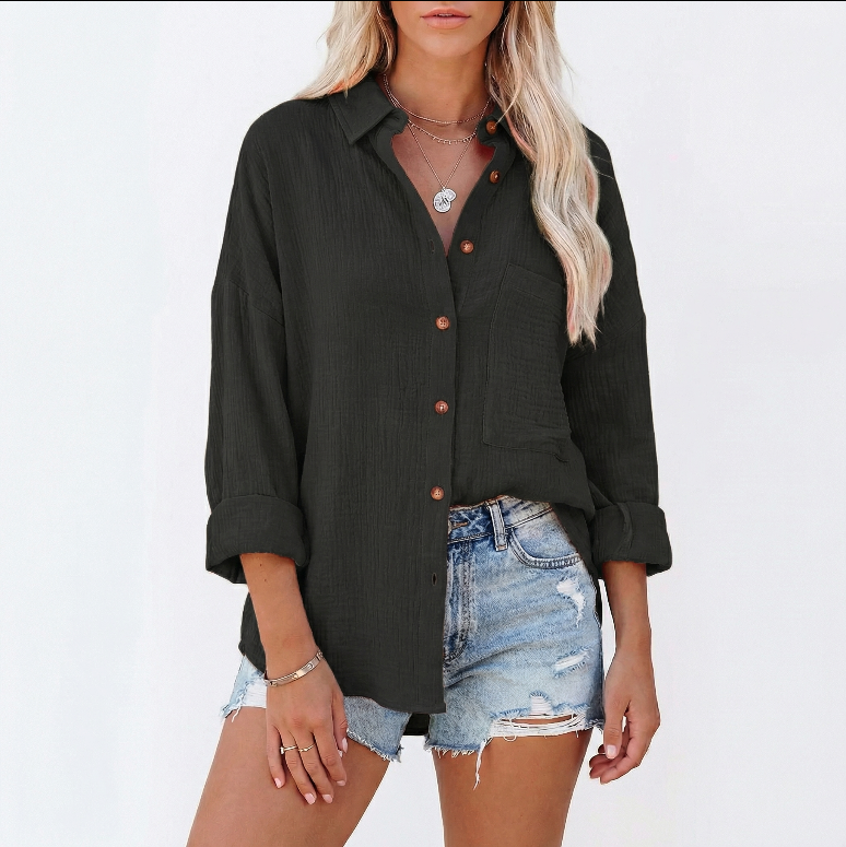 Oversized Button Down Shirt Women - Relaxed Fit Linen Cotton Summer Blouse