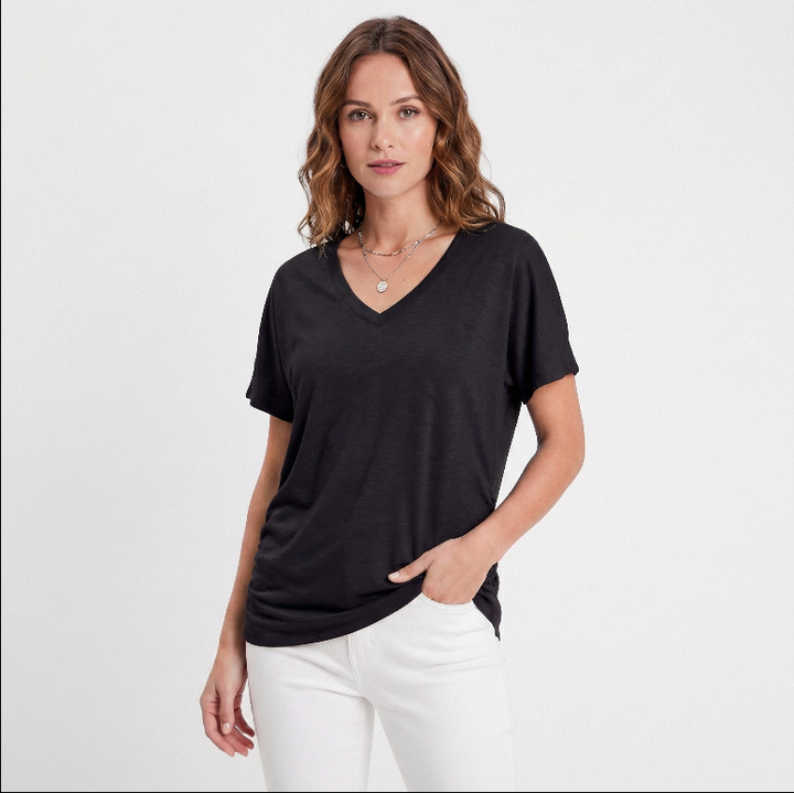 Oversized V Neck T Shirt Women - Soft Cotton Short Sleeve Summer Tee