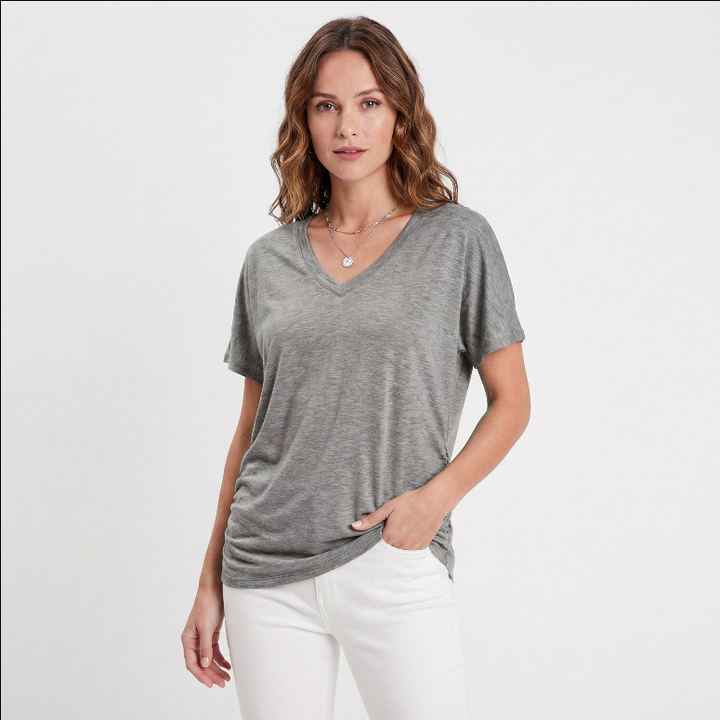 Oversized V Neck T Shirt Women - Soft Cotton Short Sleeve Summer Tee