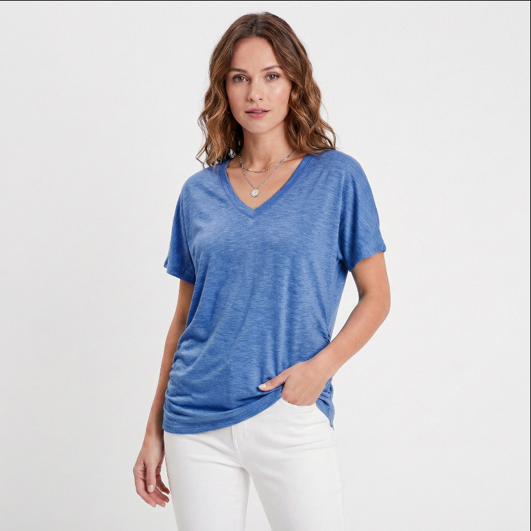 Oversized V Neck T Shirt Women - Soft Cotton Short Sleeve Summer Tee