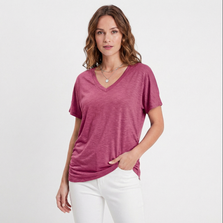 Oversized V Neck T Shirt Women - Soft Cotton Short Sleeve Summer Tee