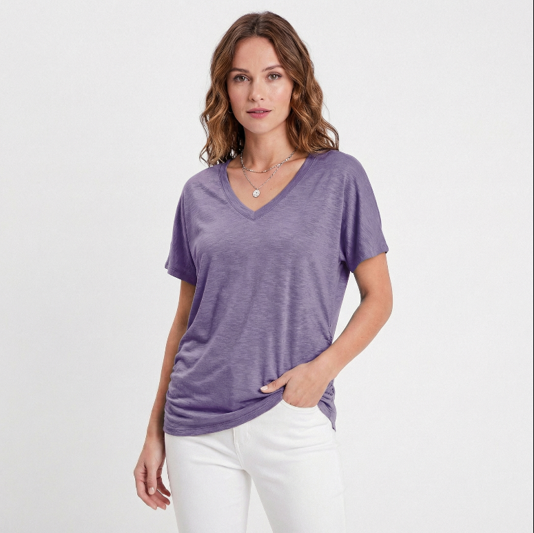 Oversized V Neck T Shirt Women - Soft Cotton Short Sleeve Summer Tee