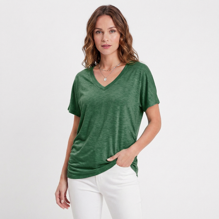 Oversized V Neck T Shirt Women - Soft Cotton Short Sleeve Summer Tee