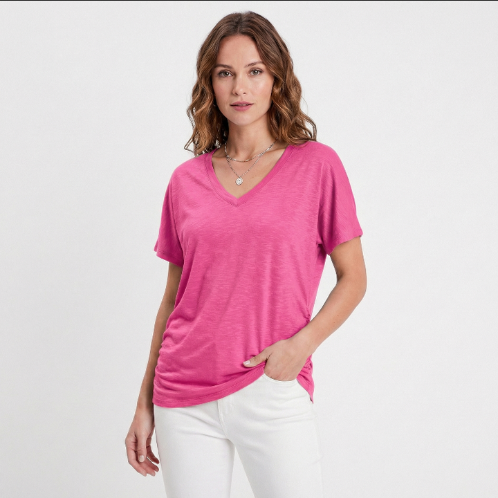 Oversized V Neck T Shirt Women - Soft Cotton Short Sleeve Summer Tee