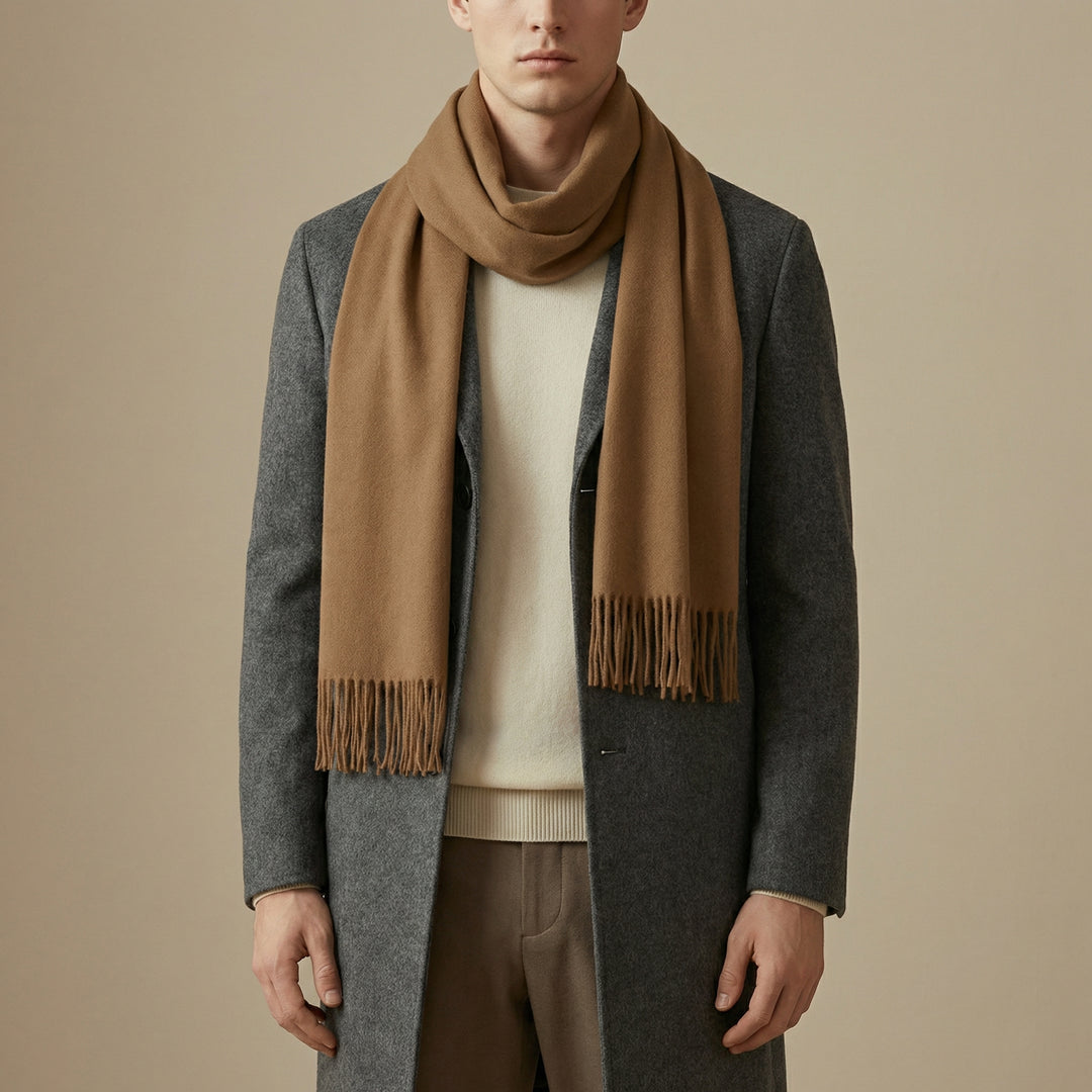 Men’s Classic Wool Scarf – 200cm Solid Color Winter Scarf