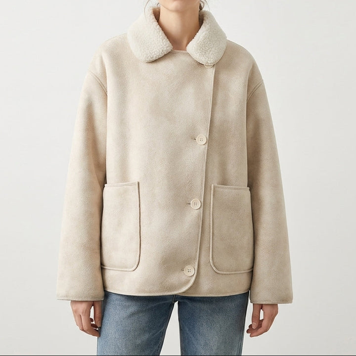 Oversized Shearling Trim Faux Suede Jacket