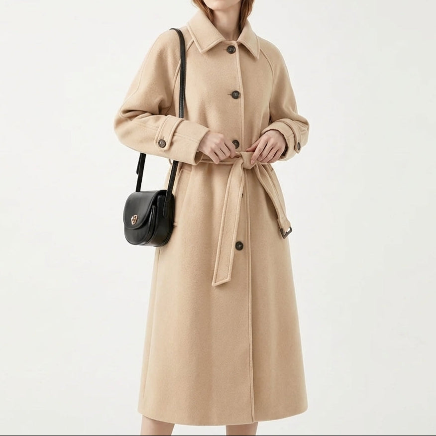 Belted Longline Wool Blend Trench Coat