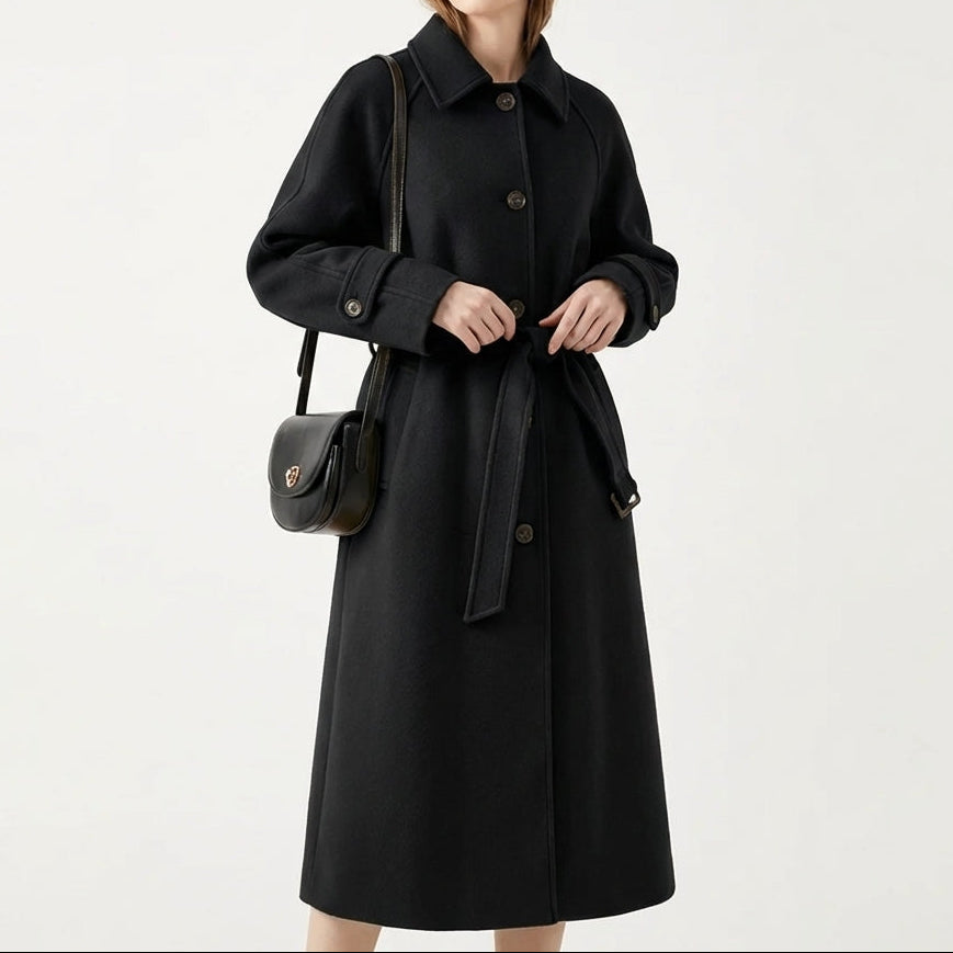 Belted Longline Wool Blend Trench Coat