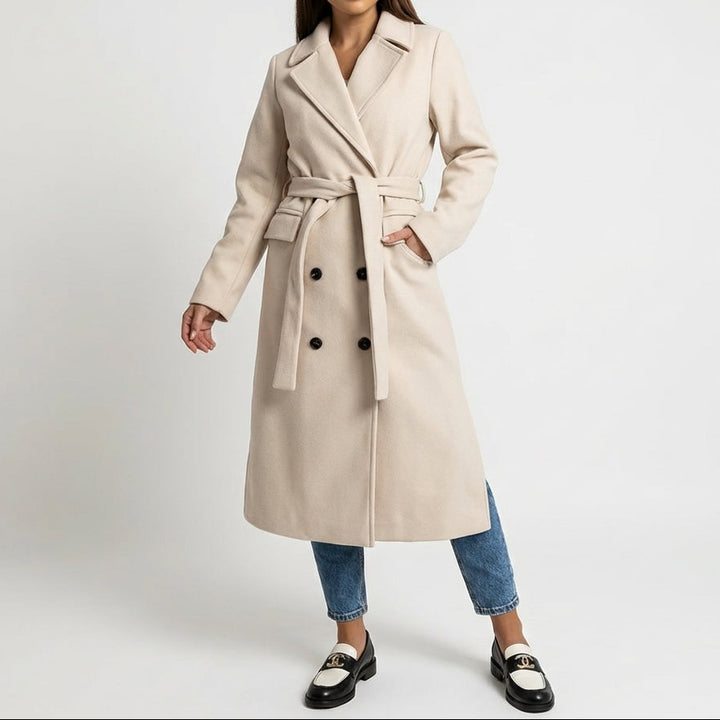 Double-Breasted Belted Wool Blend Overcoat