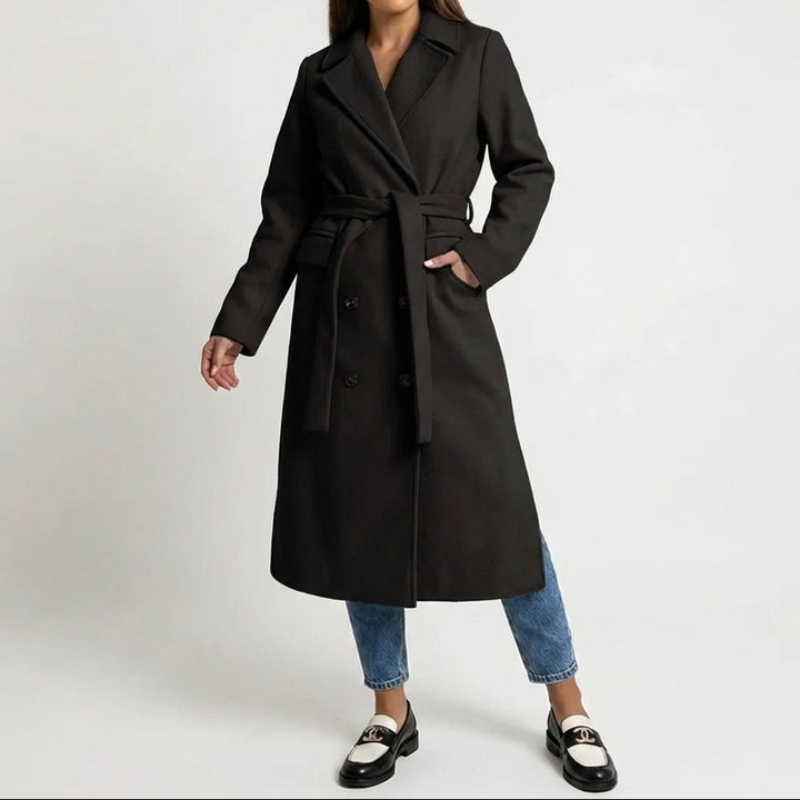 Double-Breasted Belted Wool Blend Overcoat