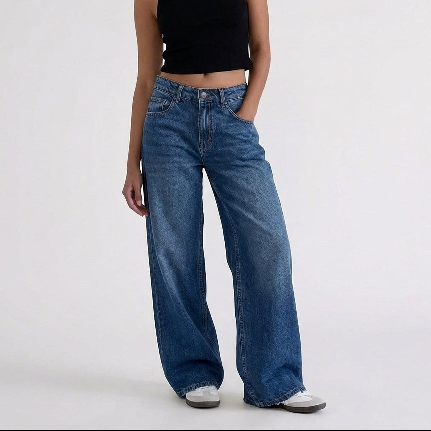 Low-Rise Wide-Leg Relaxed Denim Jeans