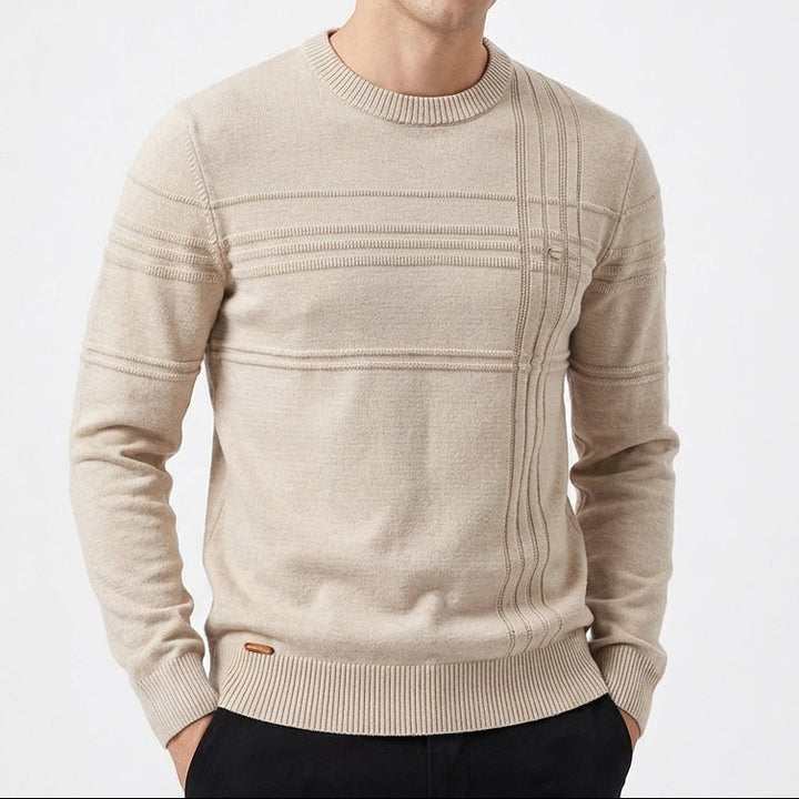 Men's Slim Fit Textured Stripe Crew Neck Knit Jumper