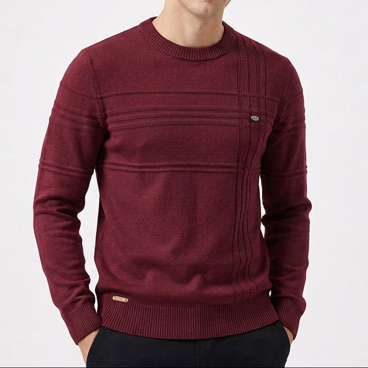 Men's Slim Fit Textured Stripe Crew Neck Knit Jumper
