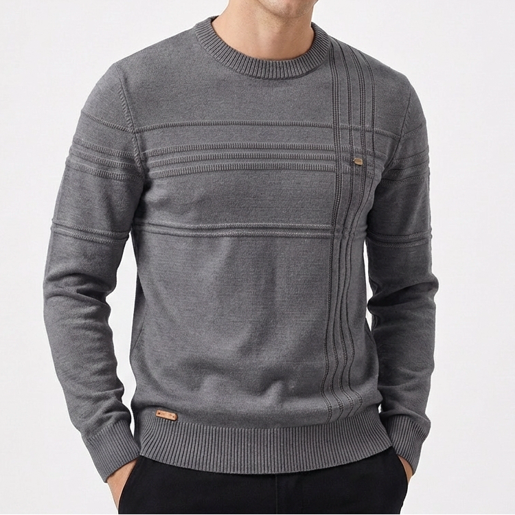 Men's Slim Fit Textured Stripe Crew Neck Knit Jumper