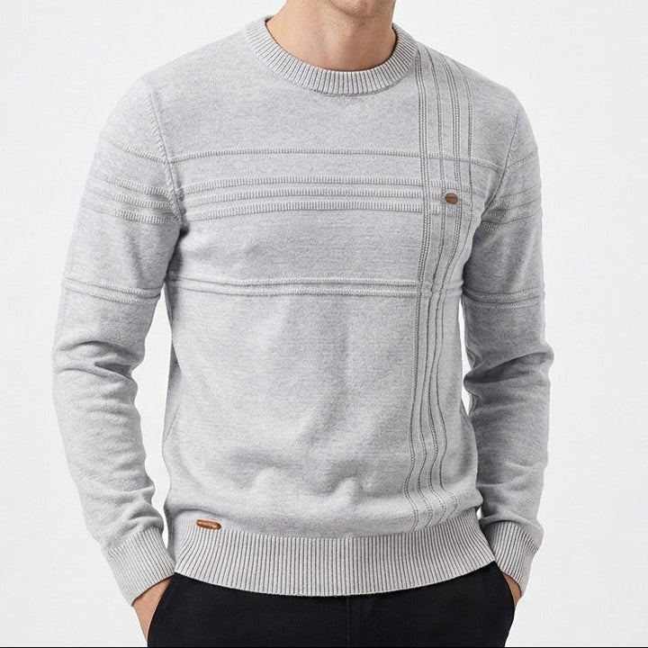 Men's Slim Fit Textured Stripe Crew Neck Knit Jumper