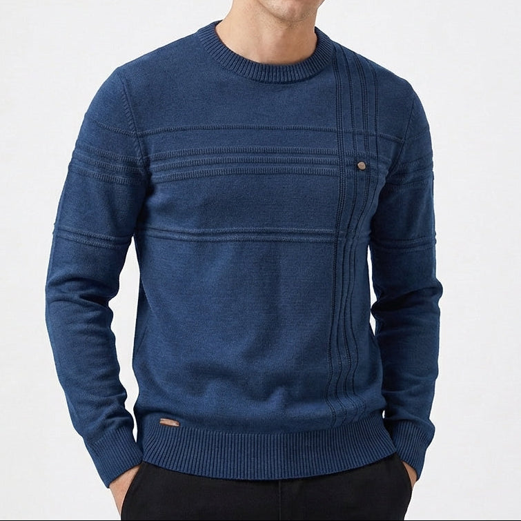 Men's Slim Fit Textured Stripe Crew Neck Knit Jumper