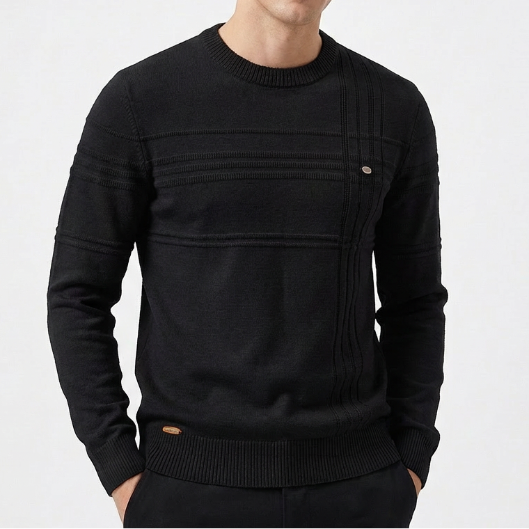 Men's Slim Fit Textured Stripe Crew Neck Knit Jumper