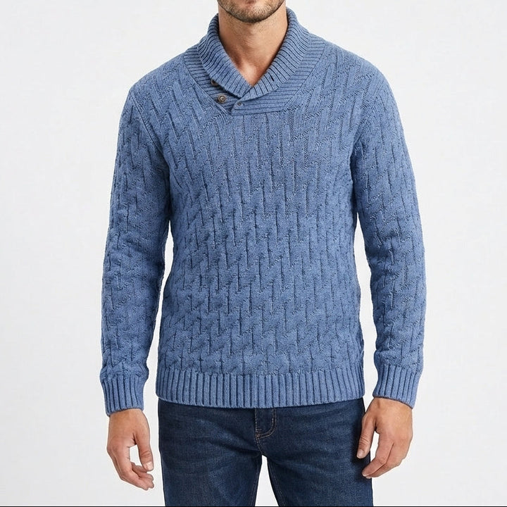 Men's Shawl Collar Cable Knit Button Neck Textured Jumper