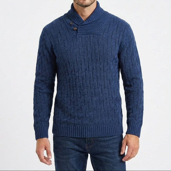 Men's Shawl Collar Cable Knit Button Neck Textured Jumper