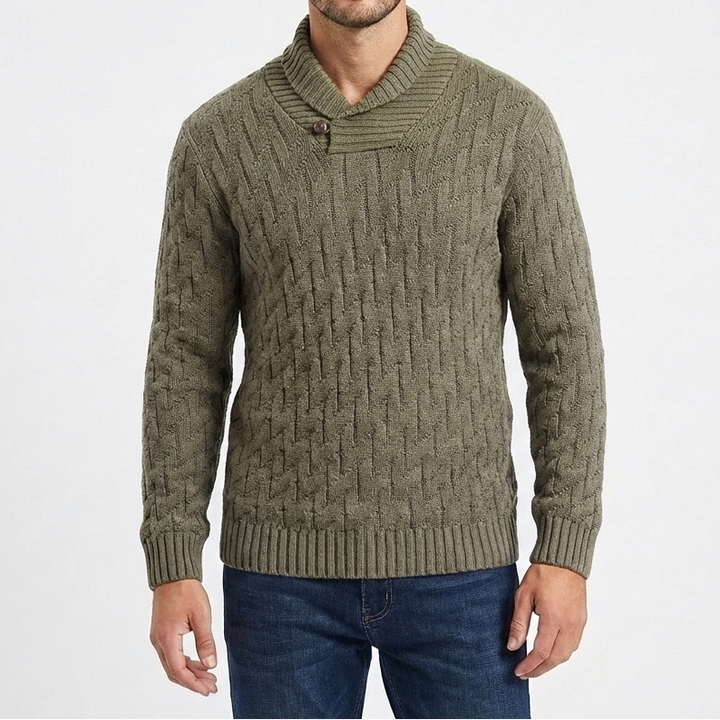 Men's Shawl Collar Cable Knit Button Neck Textured Jumper