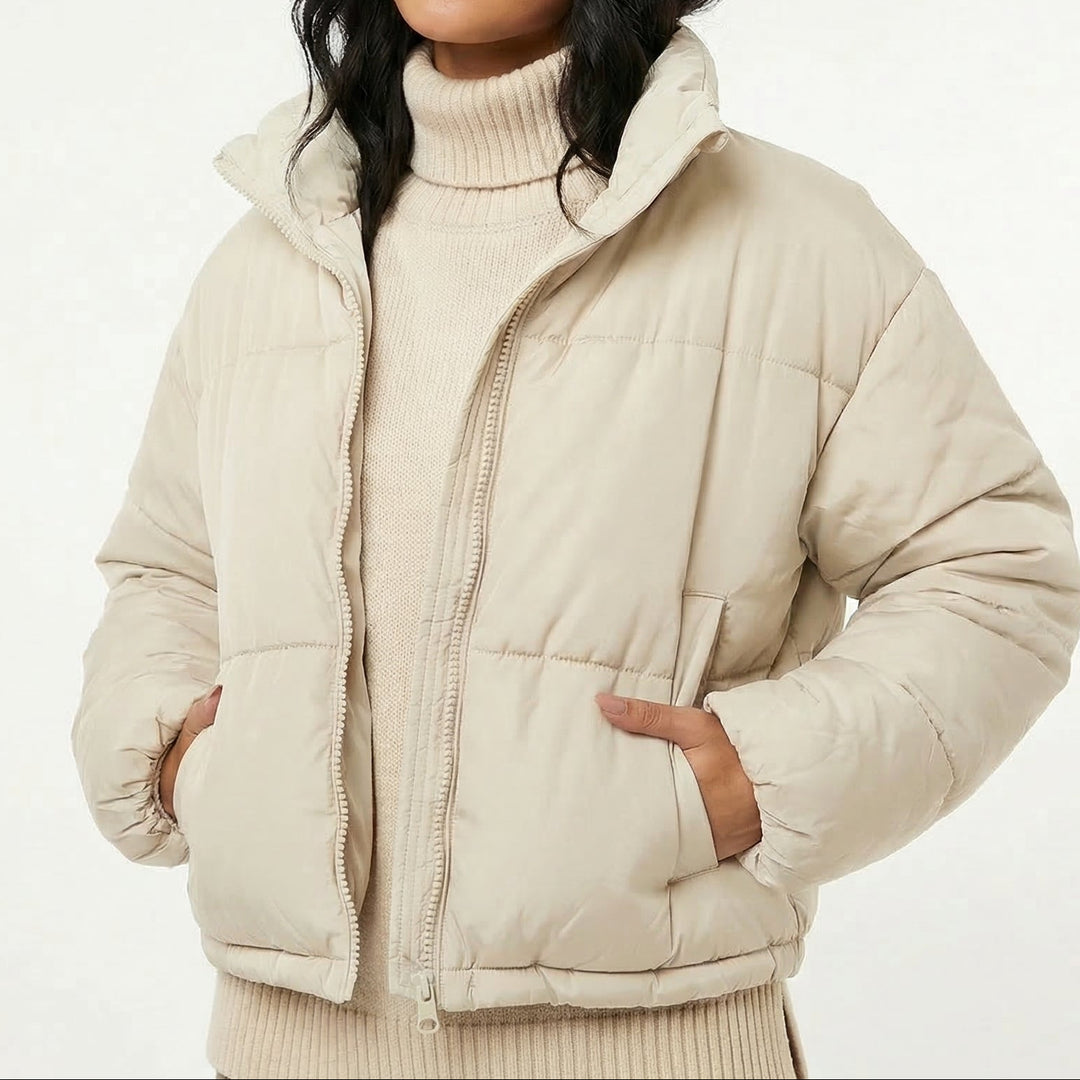 Women's Relaxed Stand Collar Zip-Up Warm Puffer Jacket