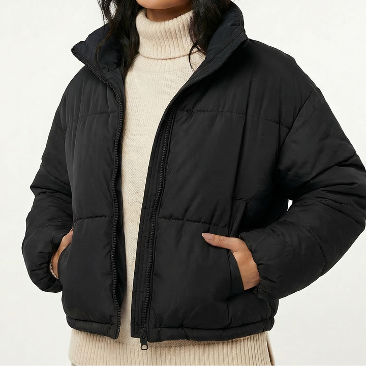 Women's Relaxed Stand Collar Zip-Up Warm Puffer Jacket