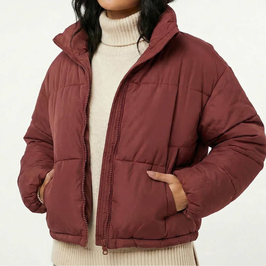 Women's Relaxed Stand Collar Zip-Up Warm Puffer Jacket
