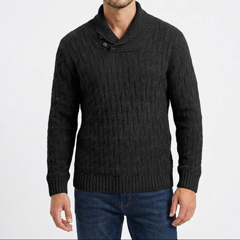 Men's Shawl Collar Cable Knit Button Neck Textured Jumper