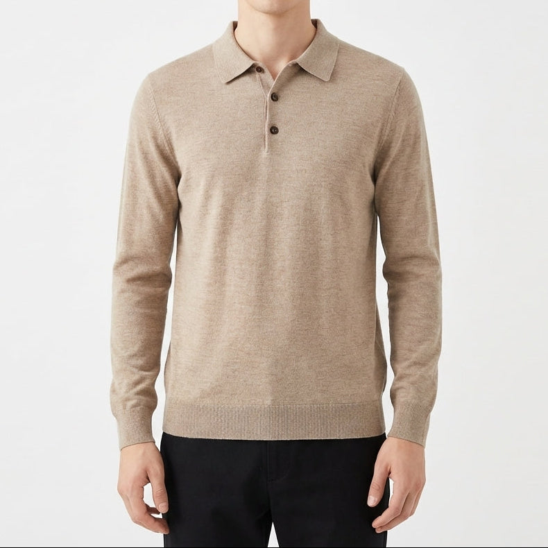 Men's Slim Fit Textured Knit Long Sleeve Ribbed Polo Top