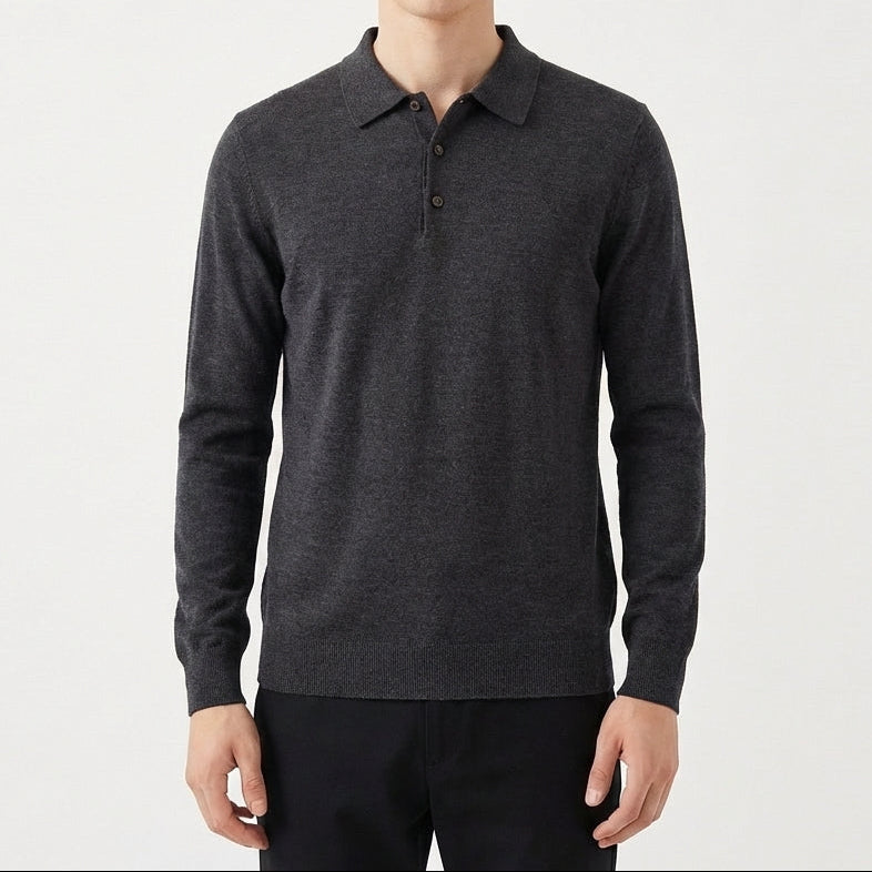 Men's Slim Fit Textured Knit Long Sleeve Ribbed Polo Top