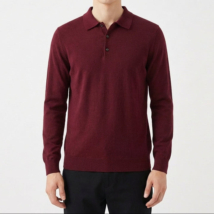 Men's Slim Fit Textured Knit Long Sleeve Ribbed Polo Top