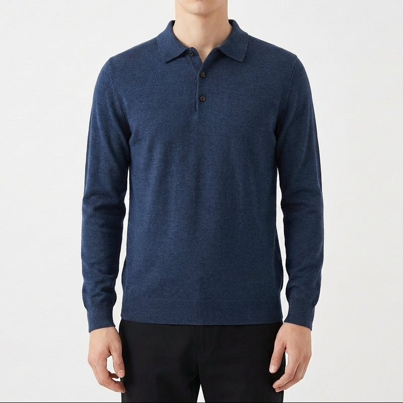 Men's Slim Fit Textured Knit Long Sleeve Ribbed Polo Top