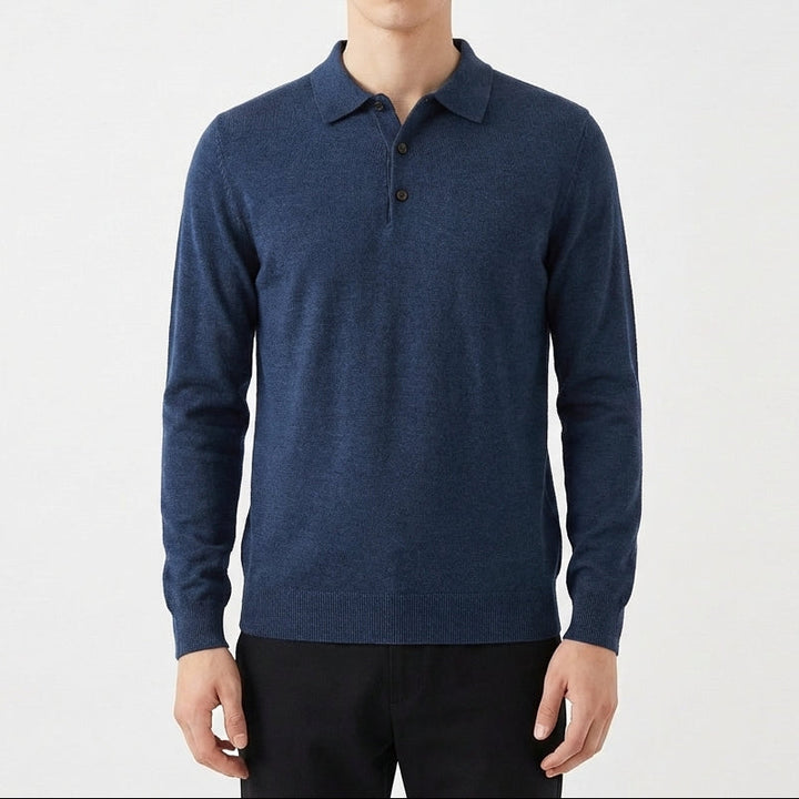 Men's Slim Fit Textured Knit Long Sleeve Ribbed Polo Top
