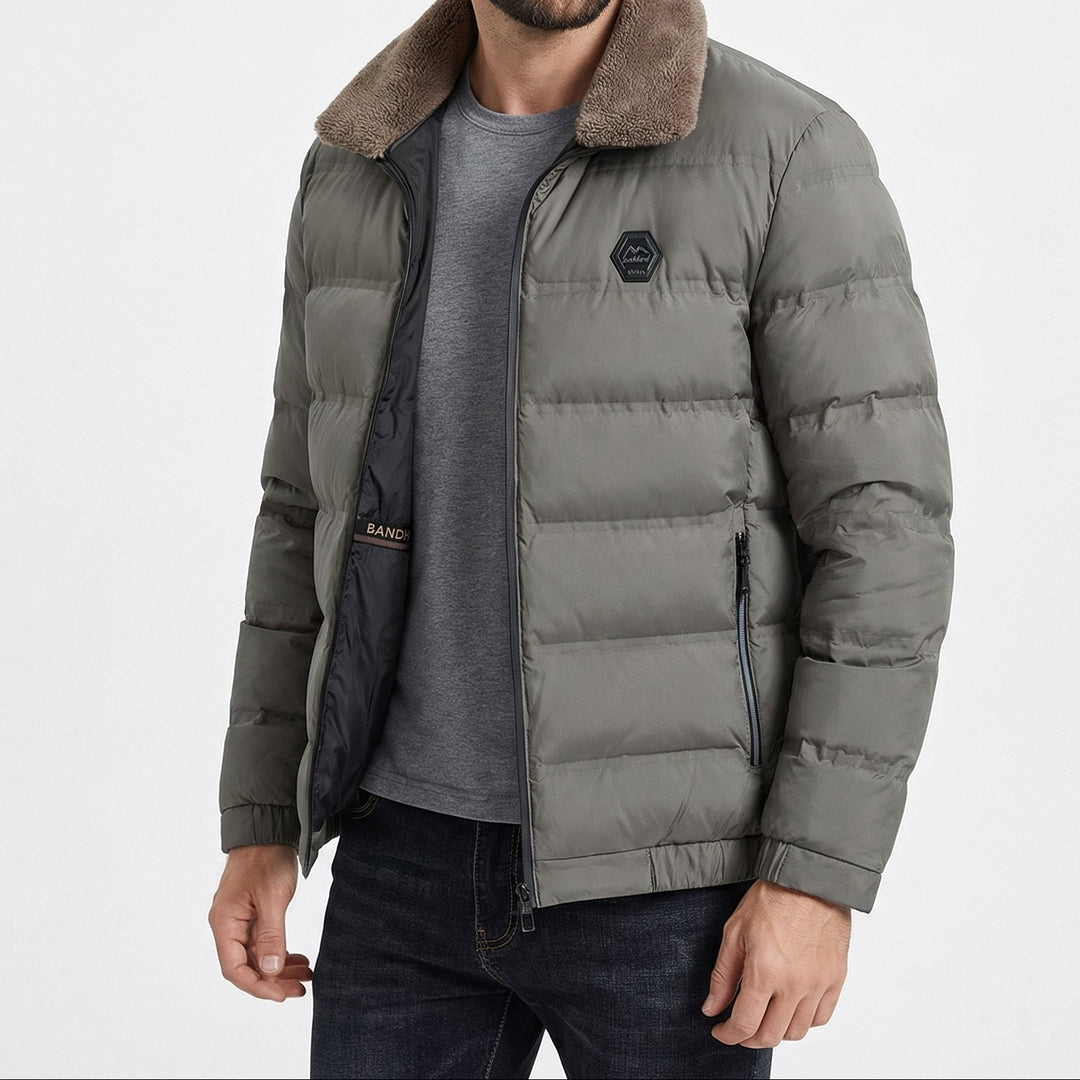 Men’s Slim Fit Puffer Jacket with Faux Fur Collar