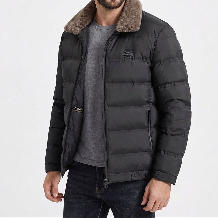 Men’s Slim Fit Puffer Jacket with Faux Fur Collar
