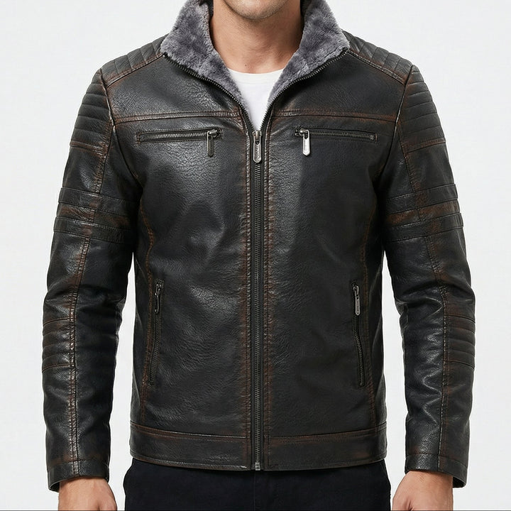 Fur Lined Faux Leather Motorcycle Jacket